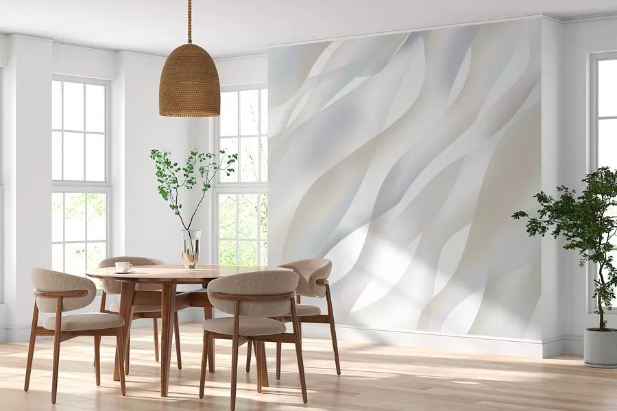fototapeter Abstrakte bølger i grå- og beige nyanser mot en hvit bakgrunn w05758