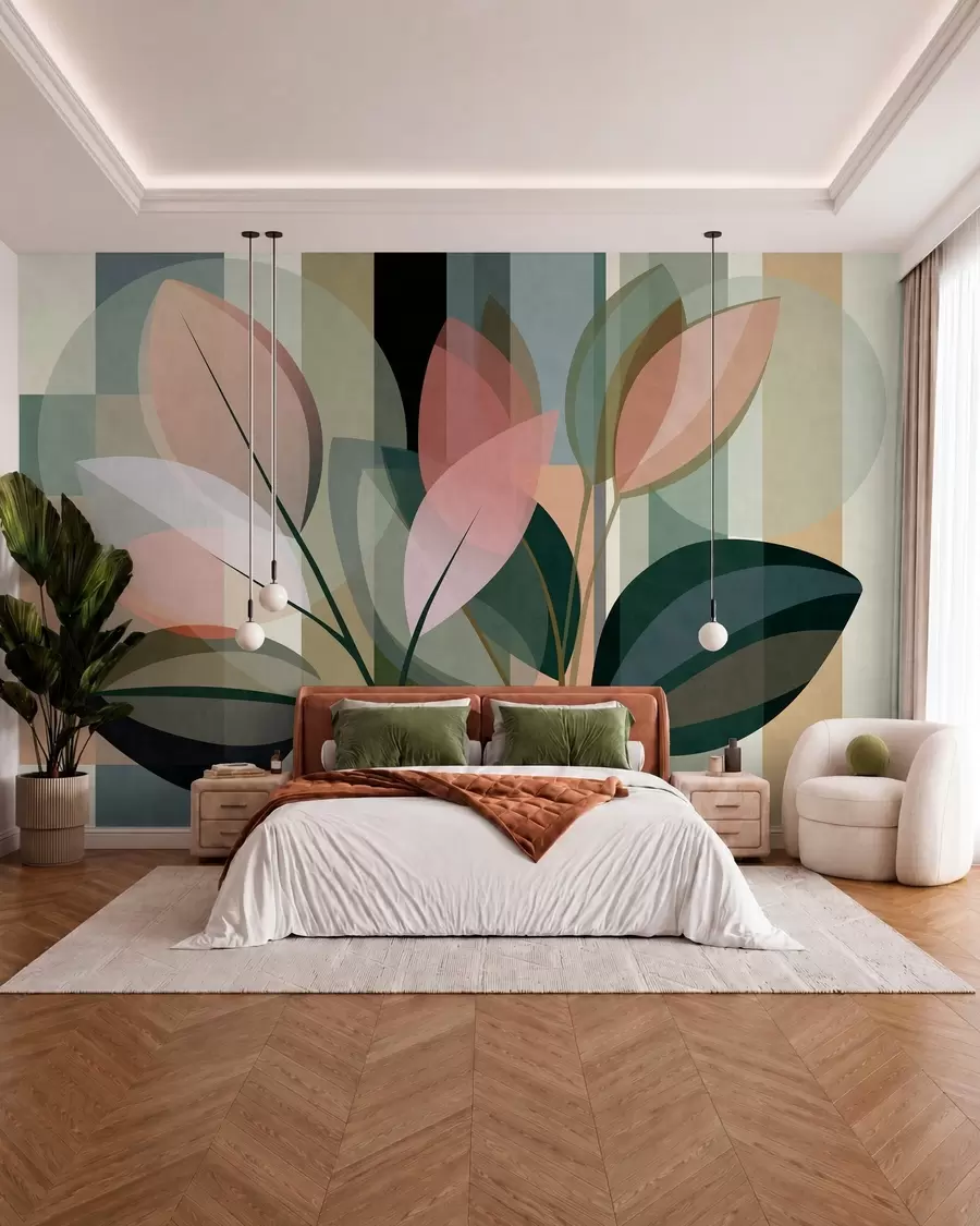 fototapeter Et stilig, abstrakt kunstverk med planter som motiv w05871