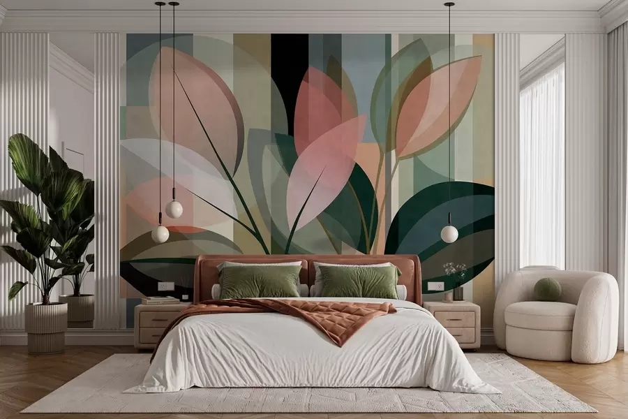 fototapeter Et stilig, abstrakt kunstverk med planter som motiv w05871