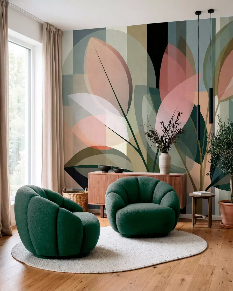 fototapeter Et stilig, abstrakt kunstverk med planter som motiv w05871