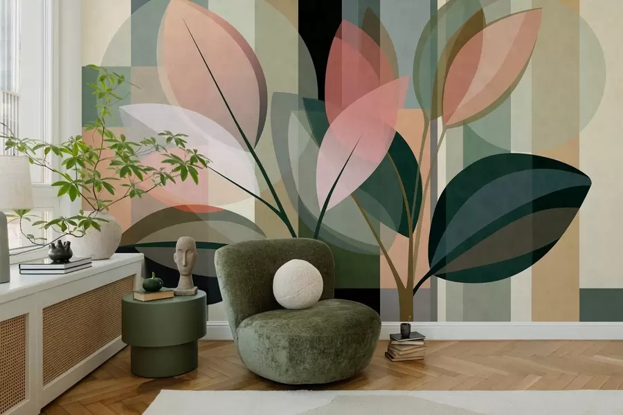 fototapeter Et stilig, abstrakt kunstverk med planter som motiv w05871