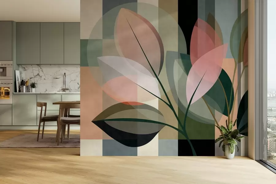 fototapeter Et stilig, abstrakt kunstverk med planter som motiv w05871