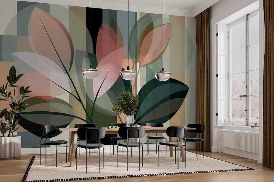 fototapeter Et stilig, abstrakt kunstverk med planter som motiv w05871