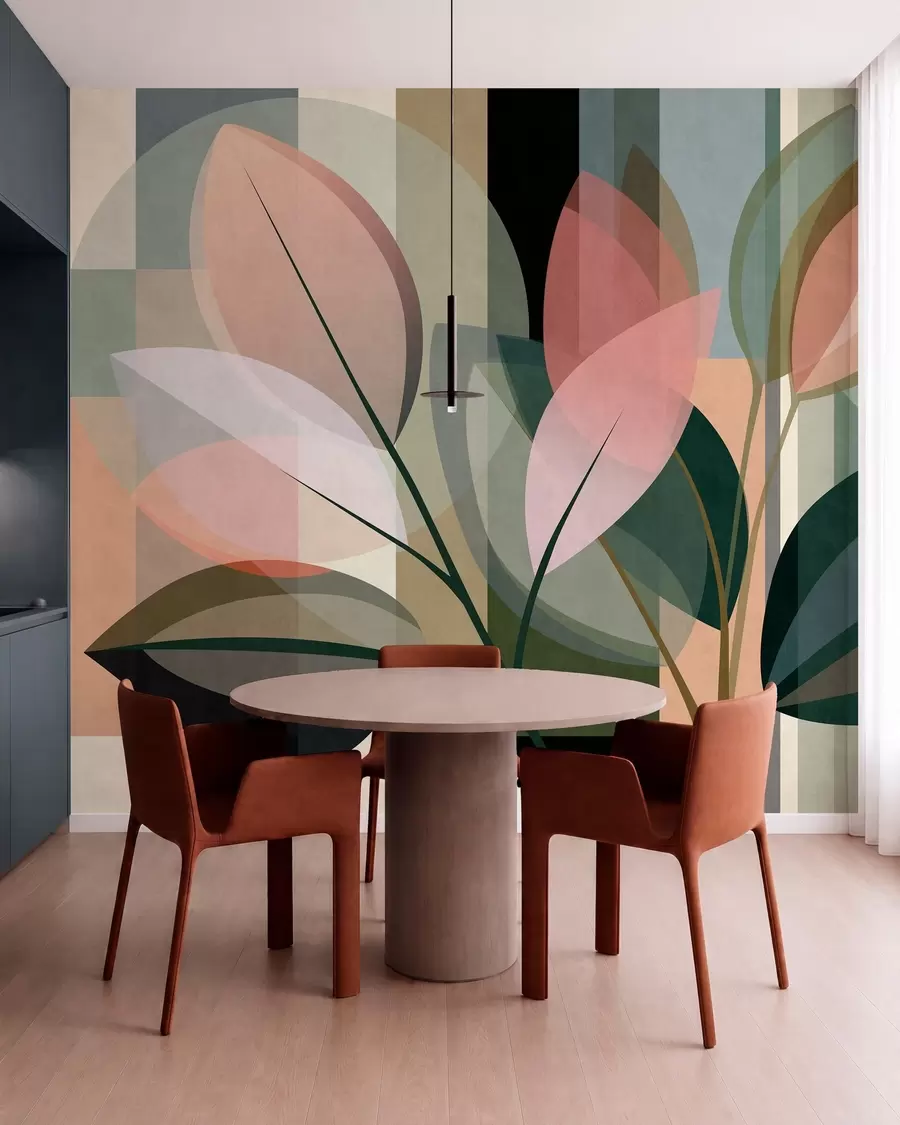 fototapeter Et stilig, abstrakt kunstverk med planter som motiv w05871