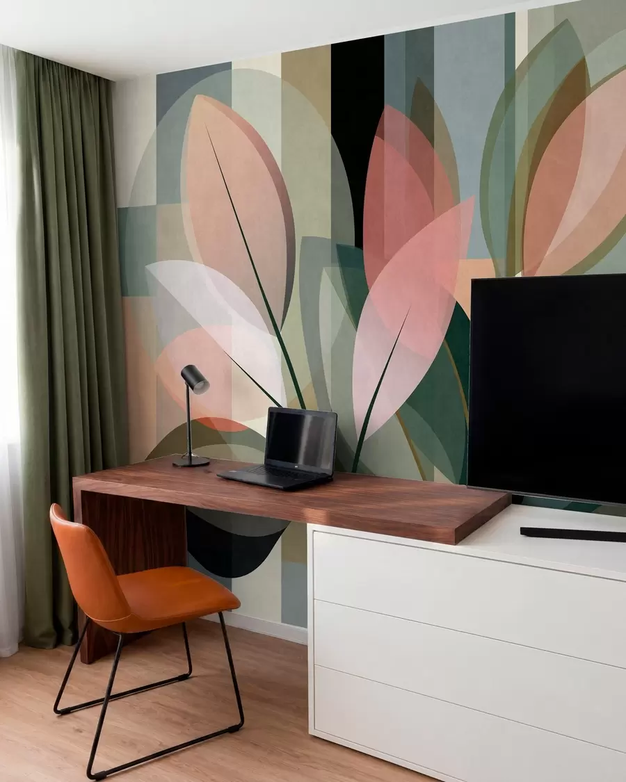 fototapeter Et stilig, abstrakt kunstverk med planter som motiv w05871