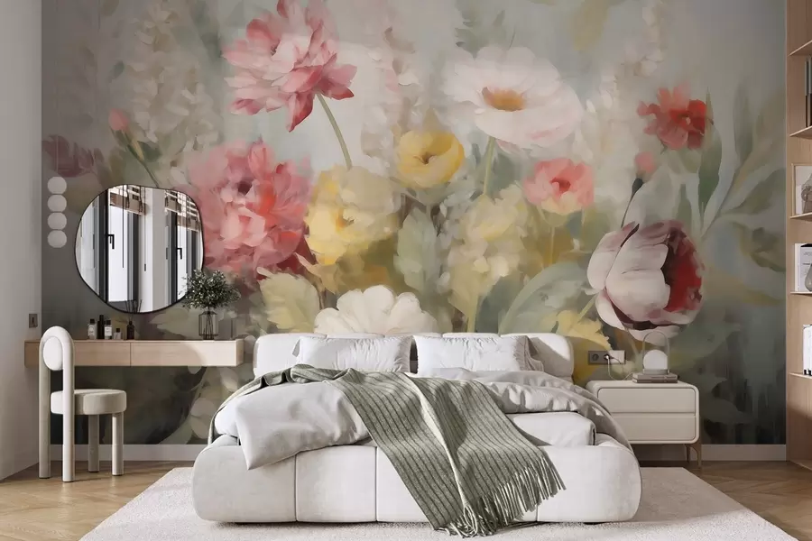 fototapeter Abstrakte blomster, malerilignende motiv w05877