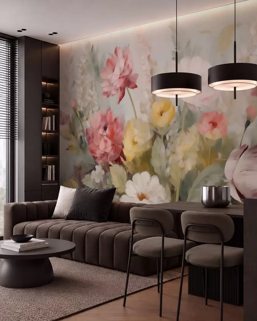 fototapeter Abstrakte blomster, malerilignende motiv w05877