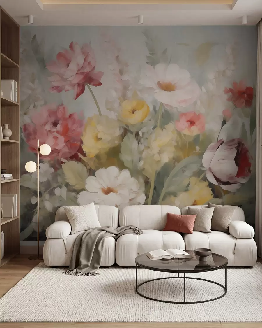 fototapeter Abstrakte blomster, malerilignende motiv w05877