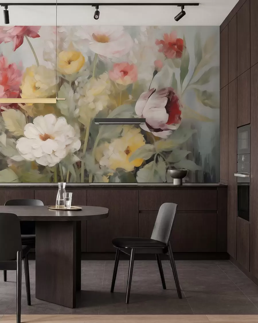 fototapeter Abstrakte blomster, malerilignende motiv w05877