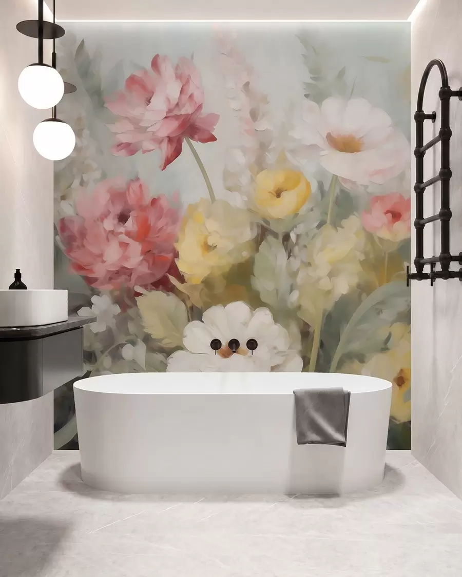 fototapeter Abstrakte blomster, malerilignende motiv w05877