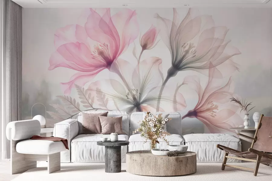 fototapeter Delikate blomster i pastellrosa og blå nyanser, i akvarellstil w10009