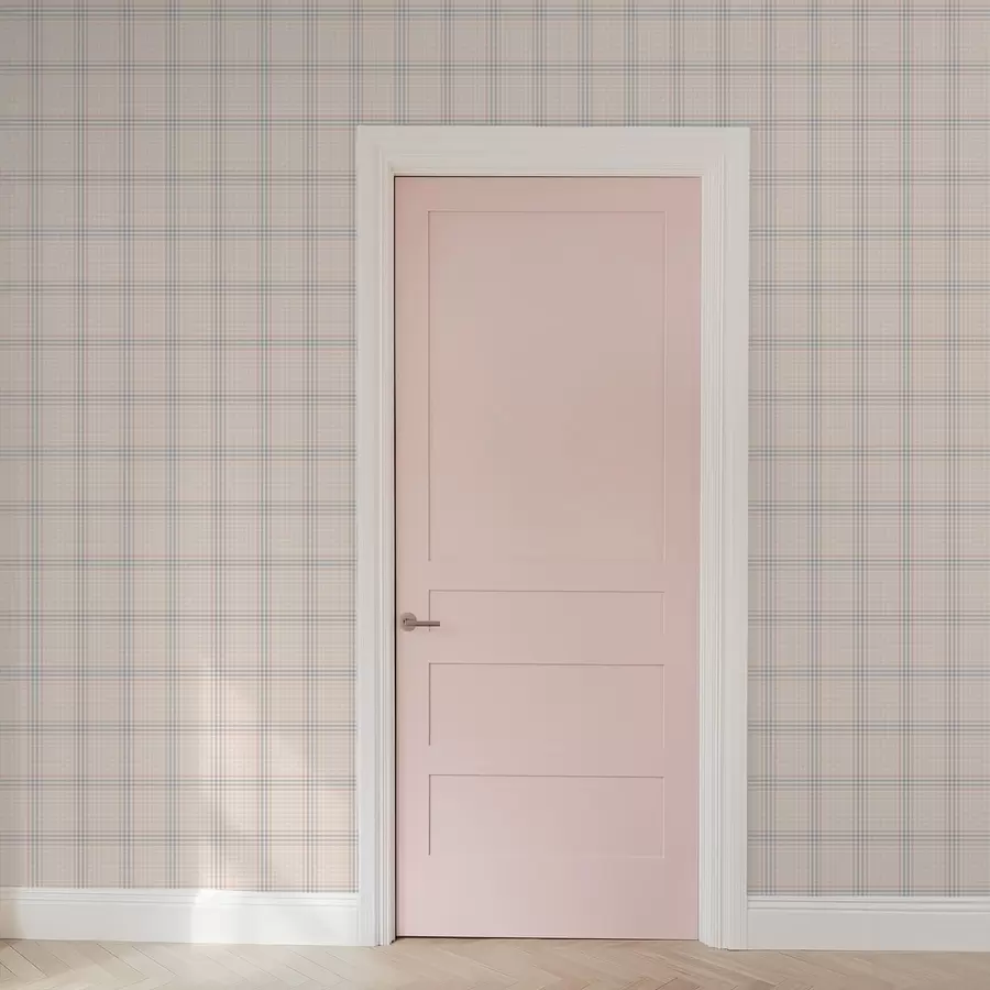 fototapeter Lysbeige rutemønster med blå og rosa striper a01251v2