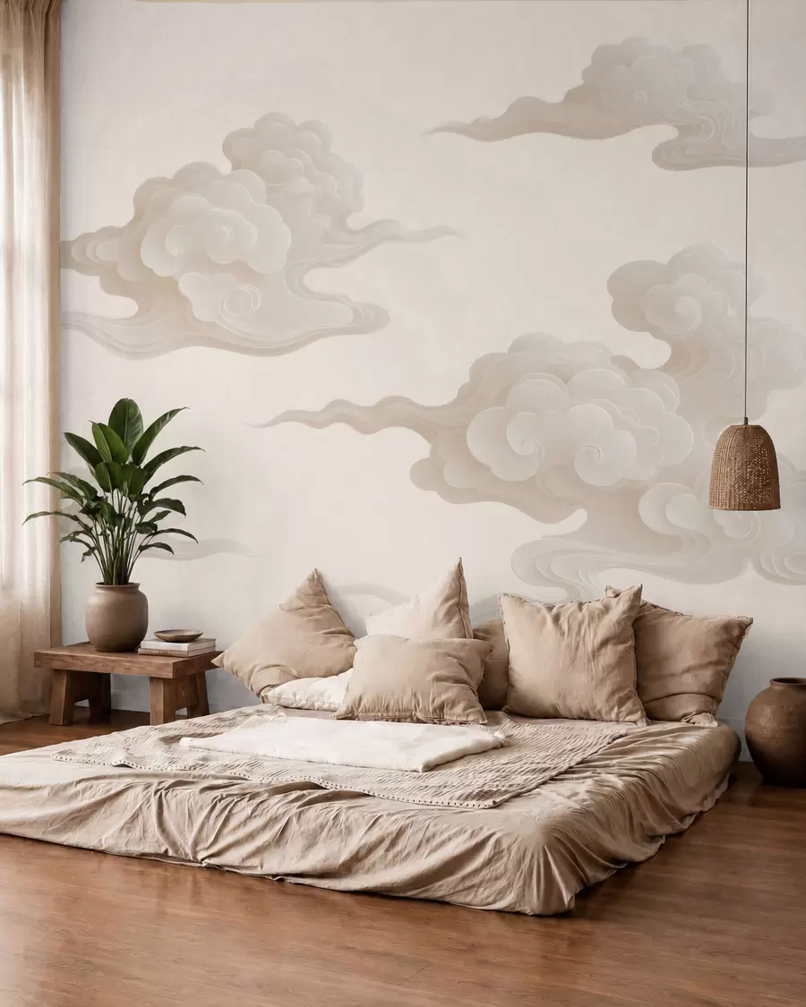fototapeter Minimalistiske orientalske skyer i beige-kremfargede nyanser w10036