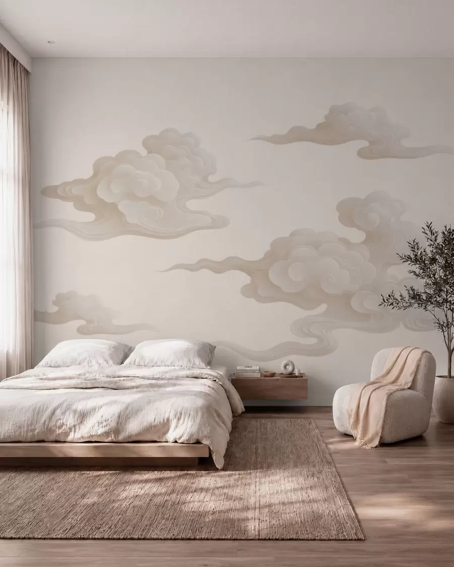 fototapeter Minimalistiske orientalske skyer i beige-kremfargede nyanser w10036