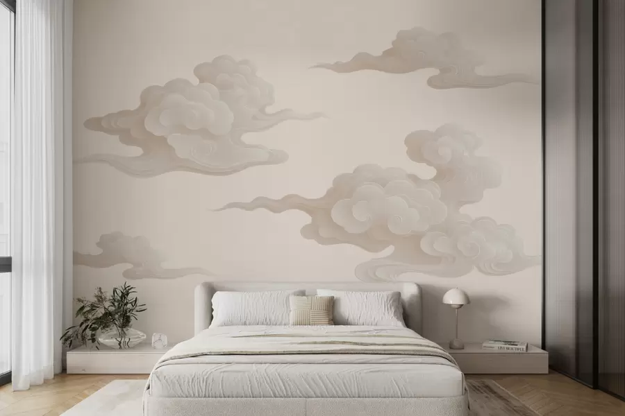 fototapeter Minimalistiske orientalske skyer i beige-kremfargede nyanser w10036