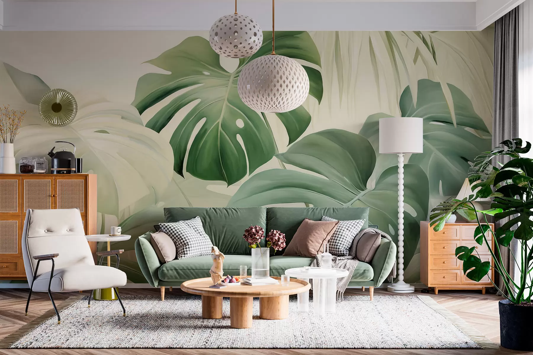 fototapeter Monstera, palmeblader w05909