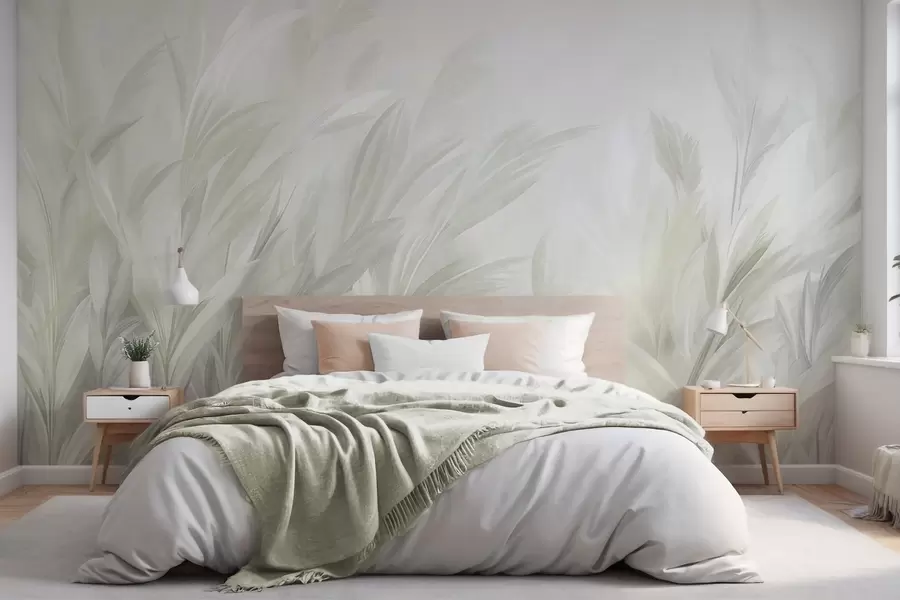 fototapeter Høyt, luftig gress i myke pastellgrønne farger, med en bakgrunn med lett struktur w10060v1