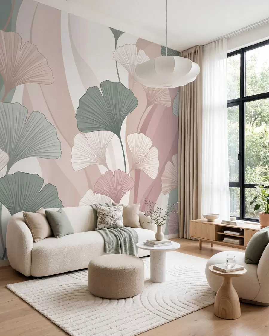 fototapeter Ginkgo i pastell w10040