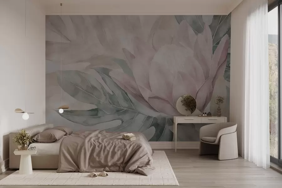 fototapeter Protea og tropiske blader w09988