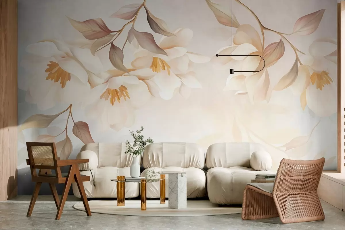 fototapeter Magnolia i blomst med delikate brune blader som henger fra grenene w10086