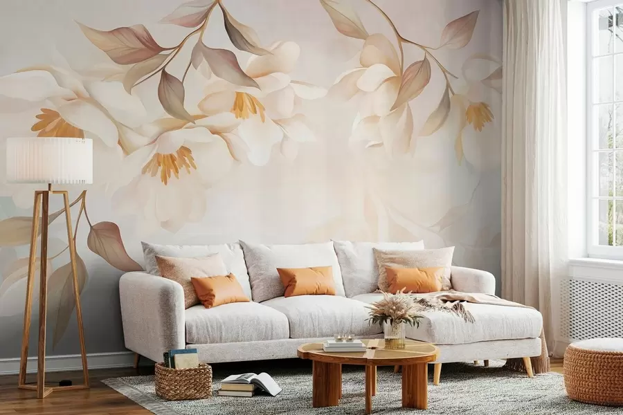 fototapeter Magnolia i blomst med delikate brune blader som henger fra grenene w10086