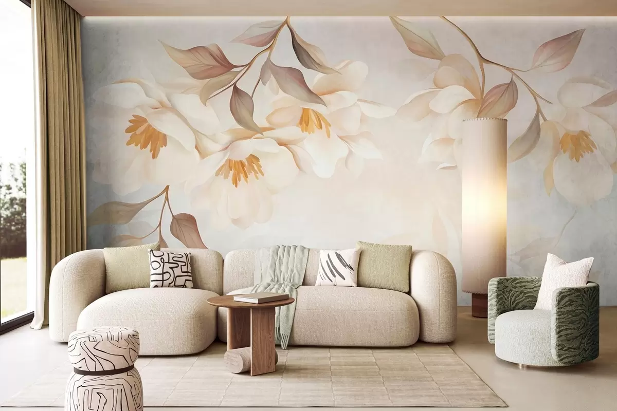 fototapeter Magnolia i blomst med delikate brune blader som henger fra grenene w10086