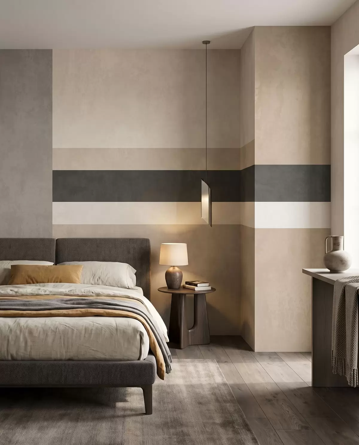 fototapeter Abstrakte rektangler i varme beigefarger med en mørk stripe w05890