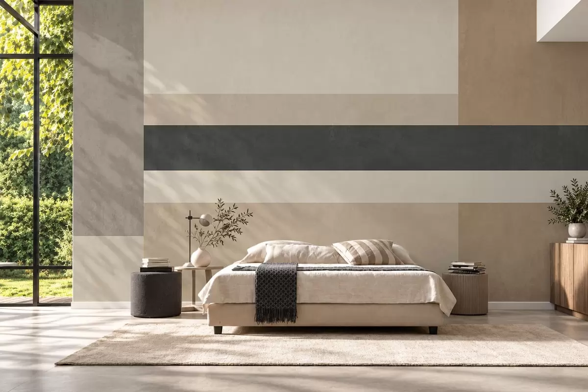 fototapeter Abstrakte rektangler i varme beigefarger med en mørk stripe w05890