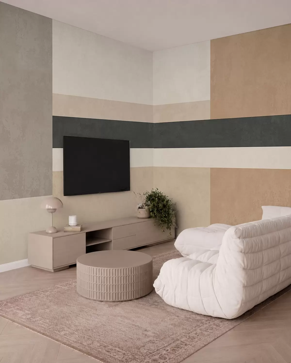 fototapeter Abstrakte rektangler i varme beigefarger med en mørk stripe w05890