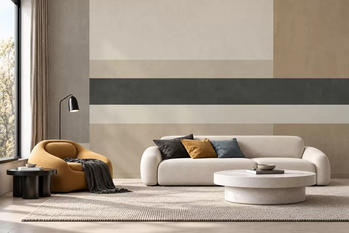 fototapeter Abstrakte rektangler i varme beigefarger med en mørk stripe w05890