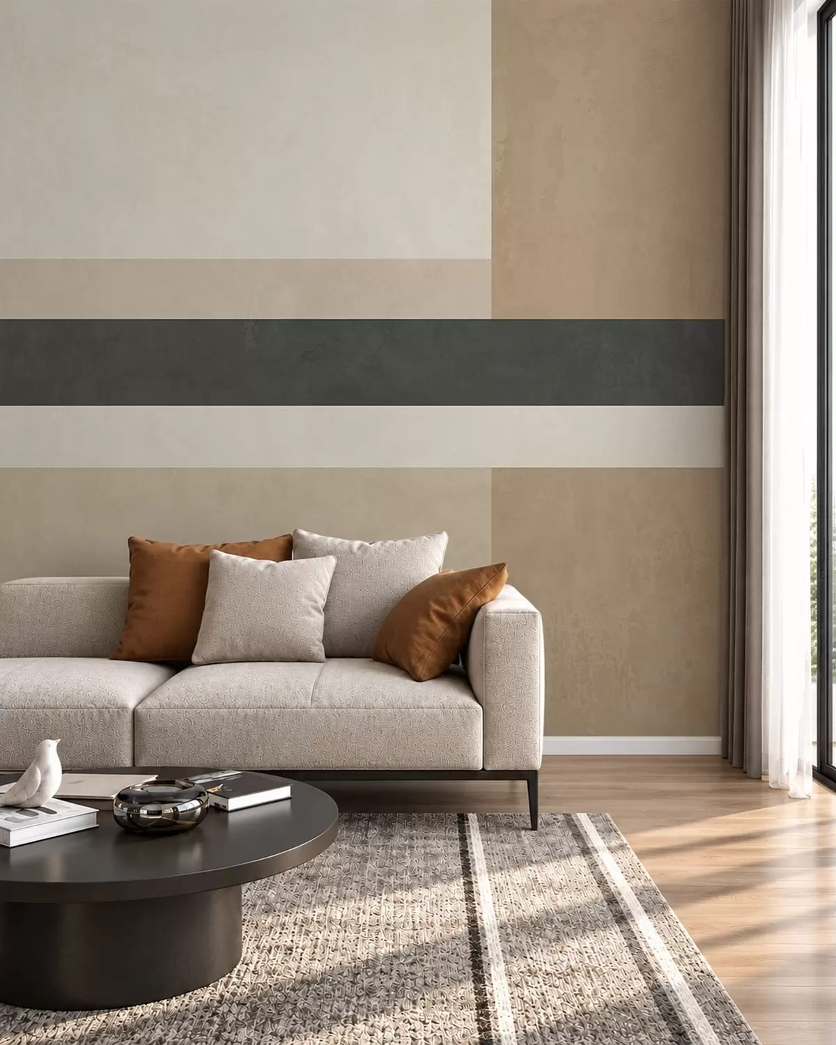 fototapeter Abstrakte rektangler i varme beigefarger med en mørk stripe w05890