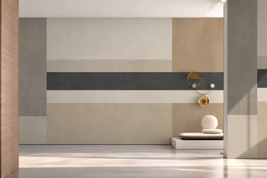 fototapeter Abstrakte rektangler i varme beigefarger med en mørk stripe w05890