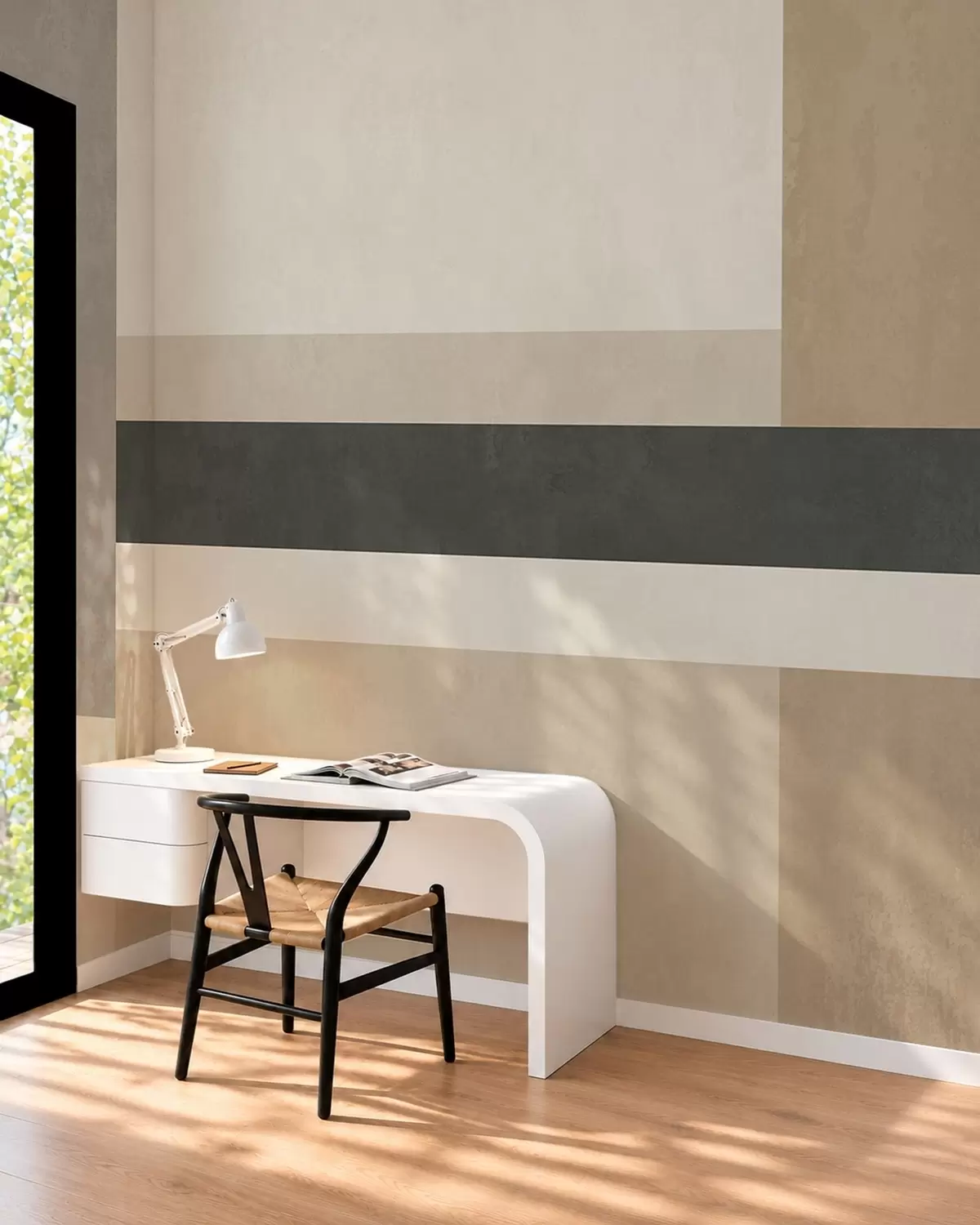 fototapeter Abstrakte rektangler i varme beigefarger med en mørk stripe w05890
