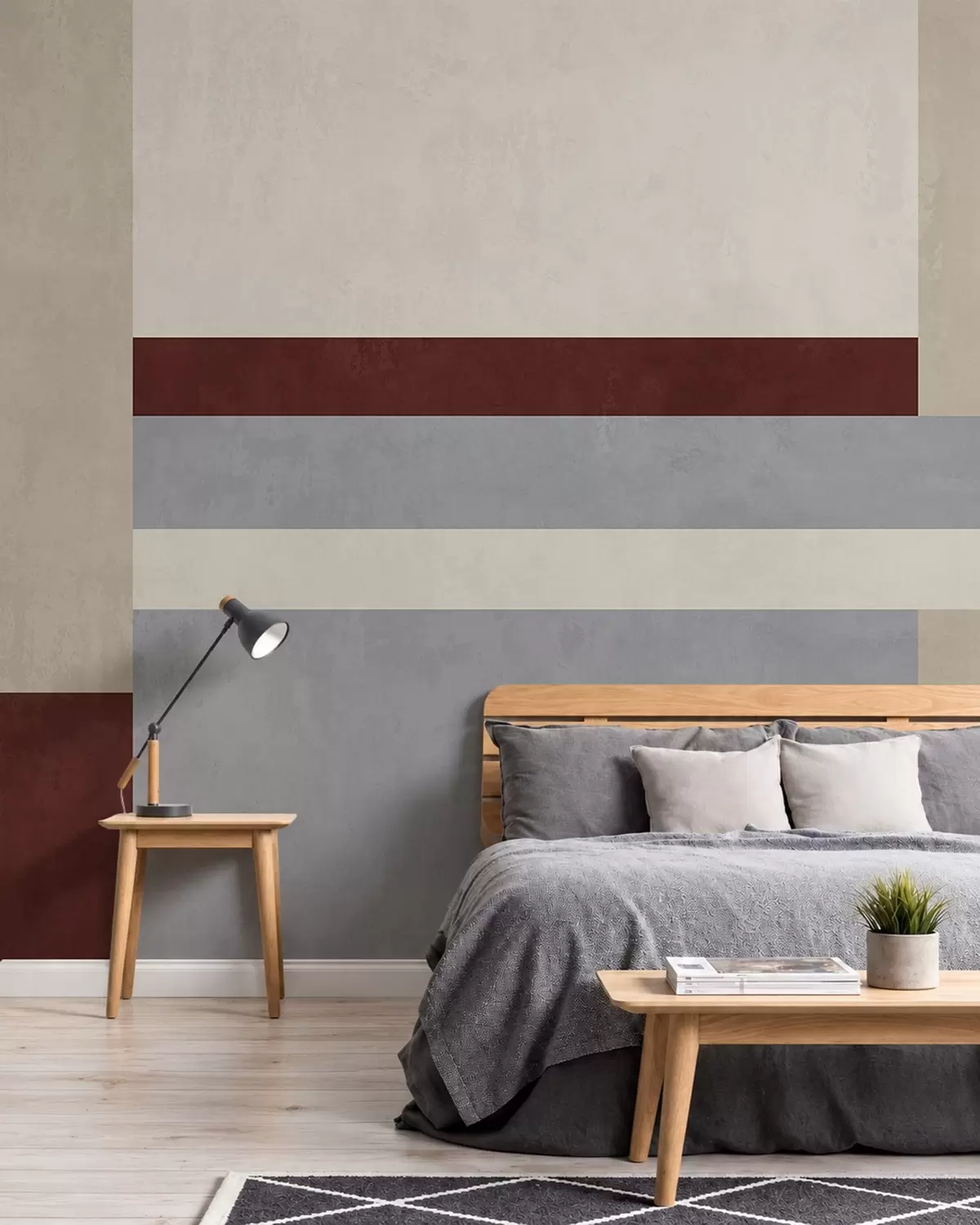 fototapeter Abstrakt geometri med blokker i burgunder, grått og beige w05890v2