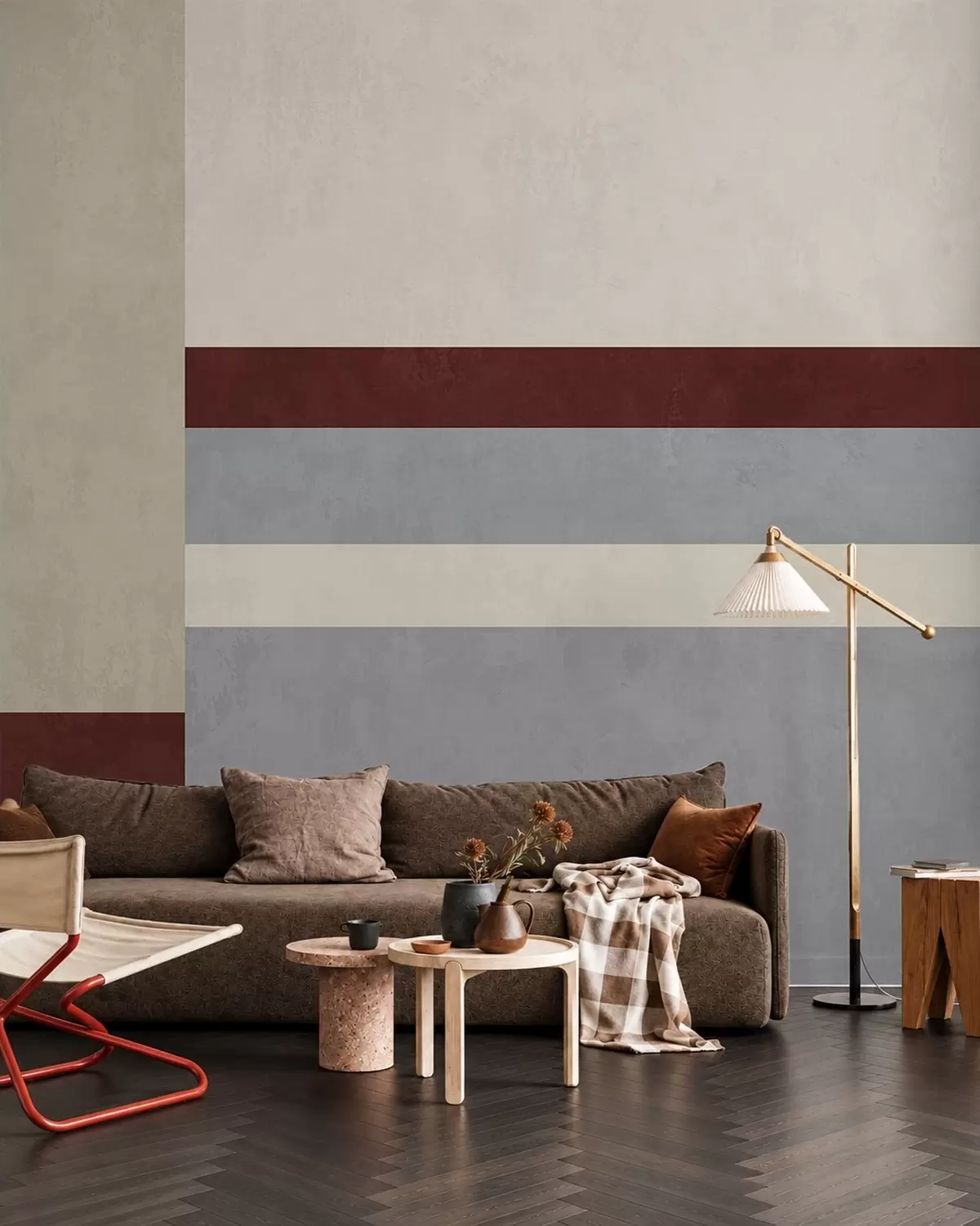 fototapeter Abstrakt geometri med blokker i burgunder, grått og beige w05890v2