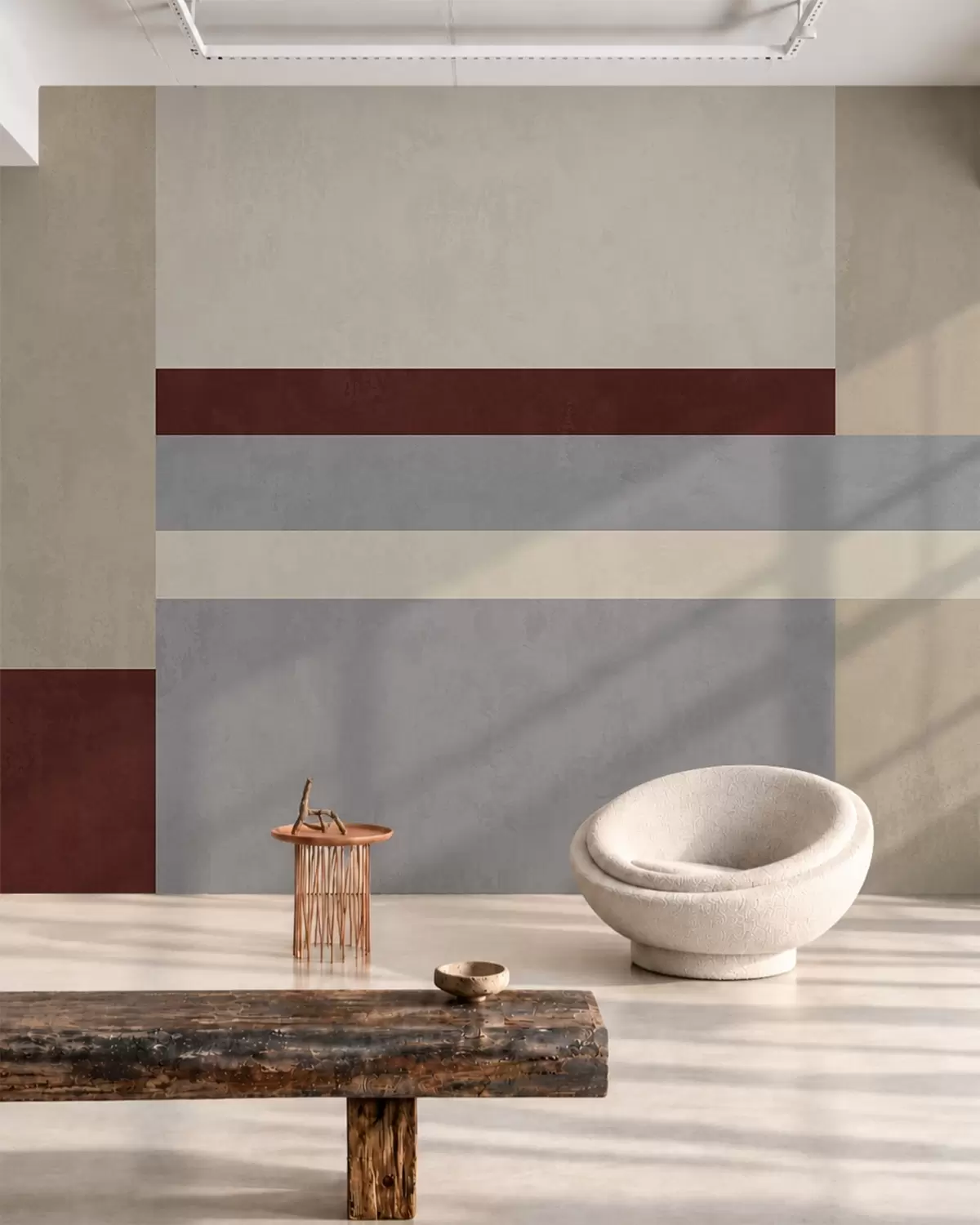 fototapeter Abstrakt geometri med blokker i burgunder, grått og beige w05890v2