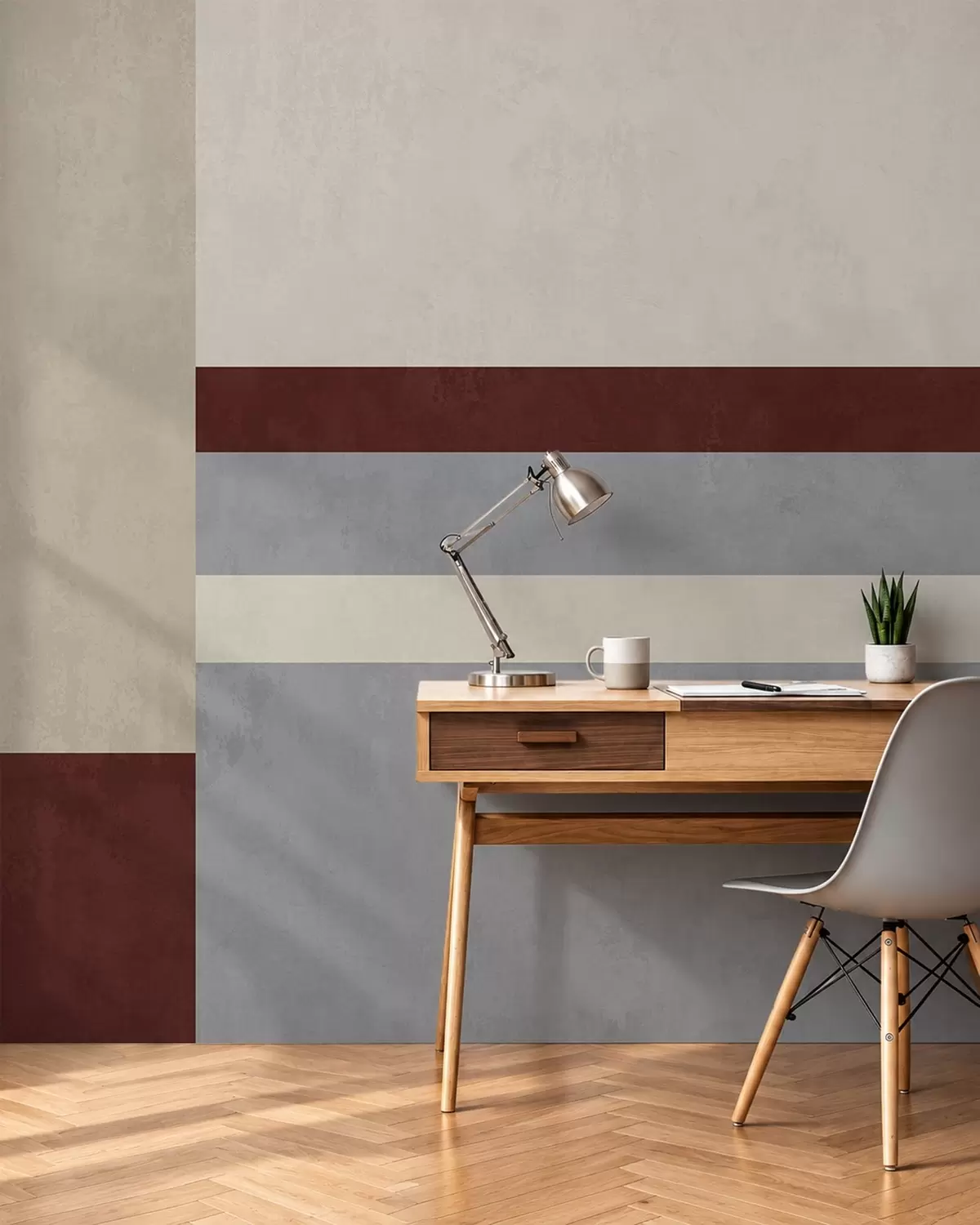 fototapeter Abstrakt geometri med blokker i burgunder, grått og beige w05890v2