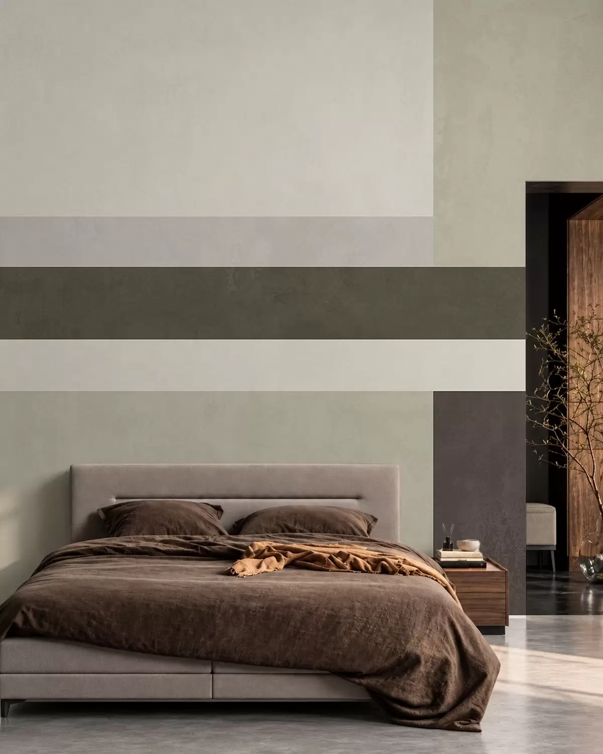 fototapeter Geometrisk komposisjon med blokker i olivengrønt, grått og beige w05890v3