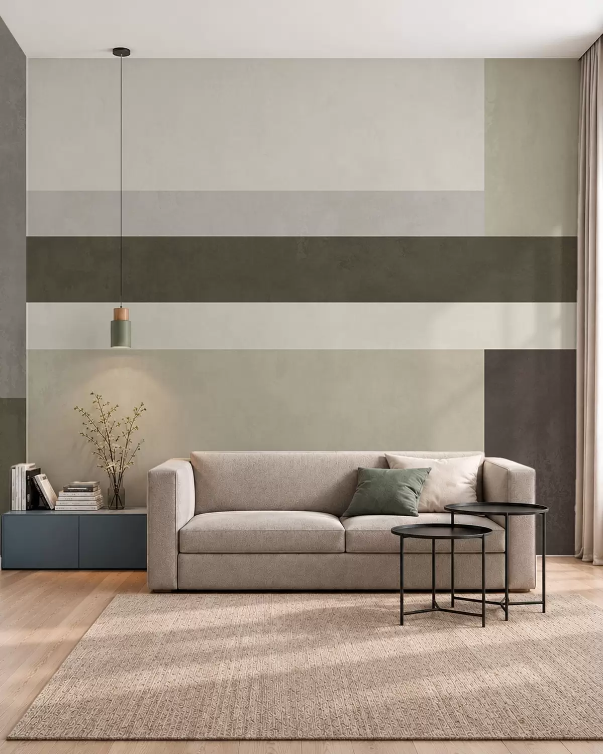 fototapeter Geometrisk komposisjon med blokker i olivengrønt, grått og beige w05890v3