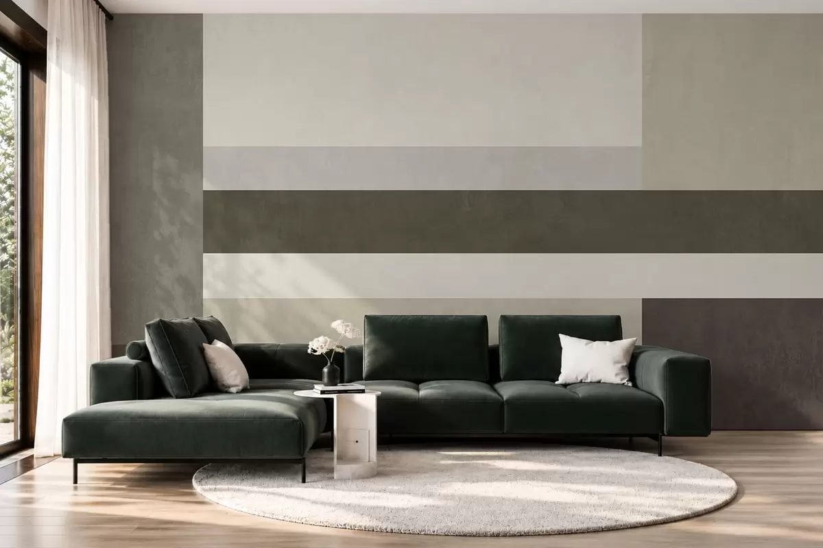 fototapeter Geometrisk komposisjon med blokker i olivengrønt, grått og beige w05890v3