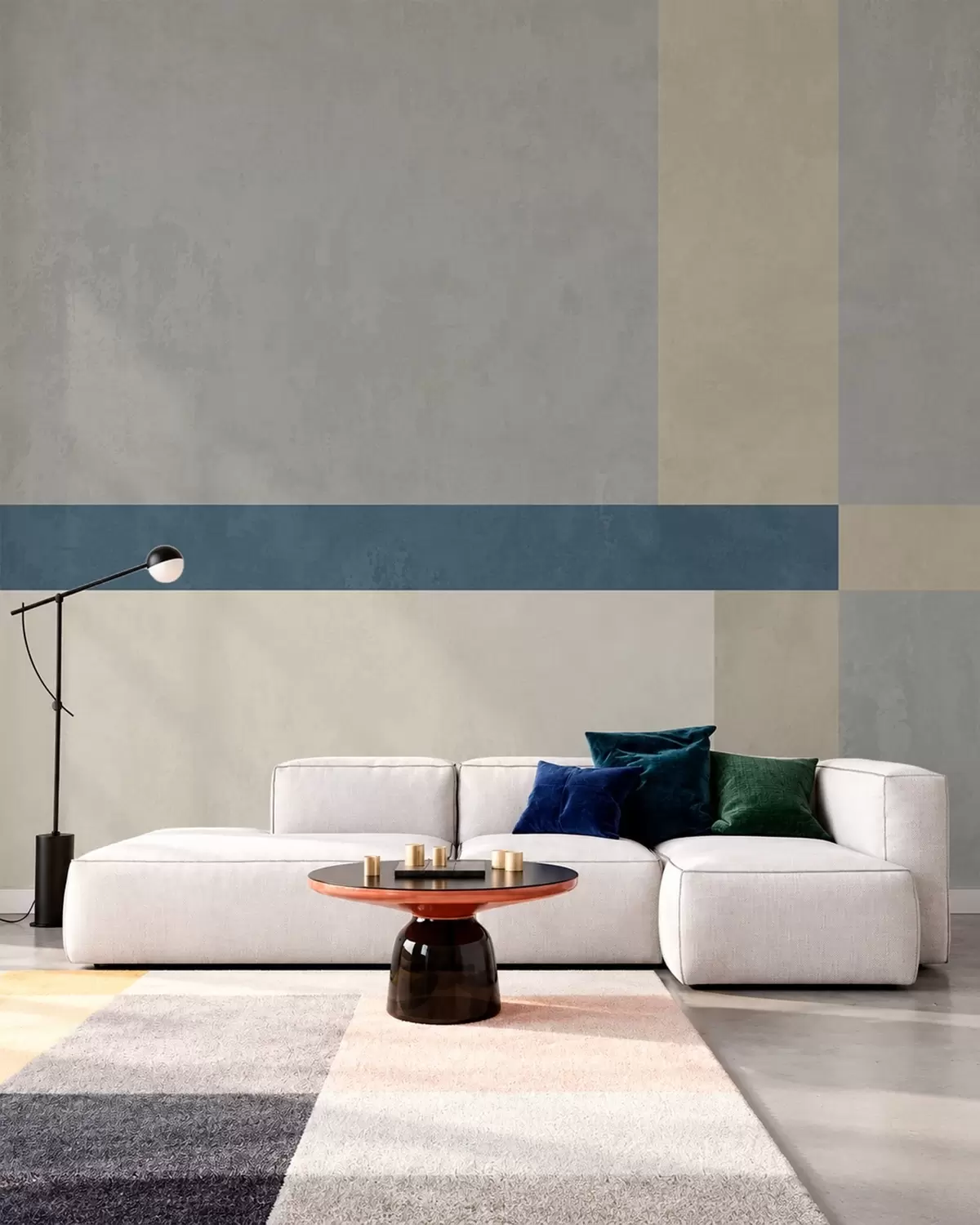 fototapeter Geometriske blokker i grå og beige nyanser med en blå stripe w05891v1