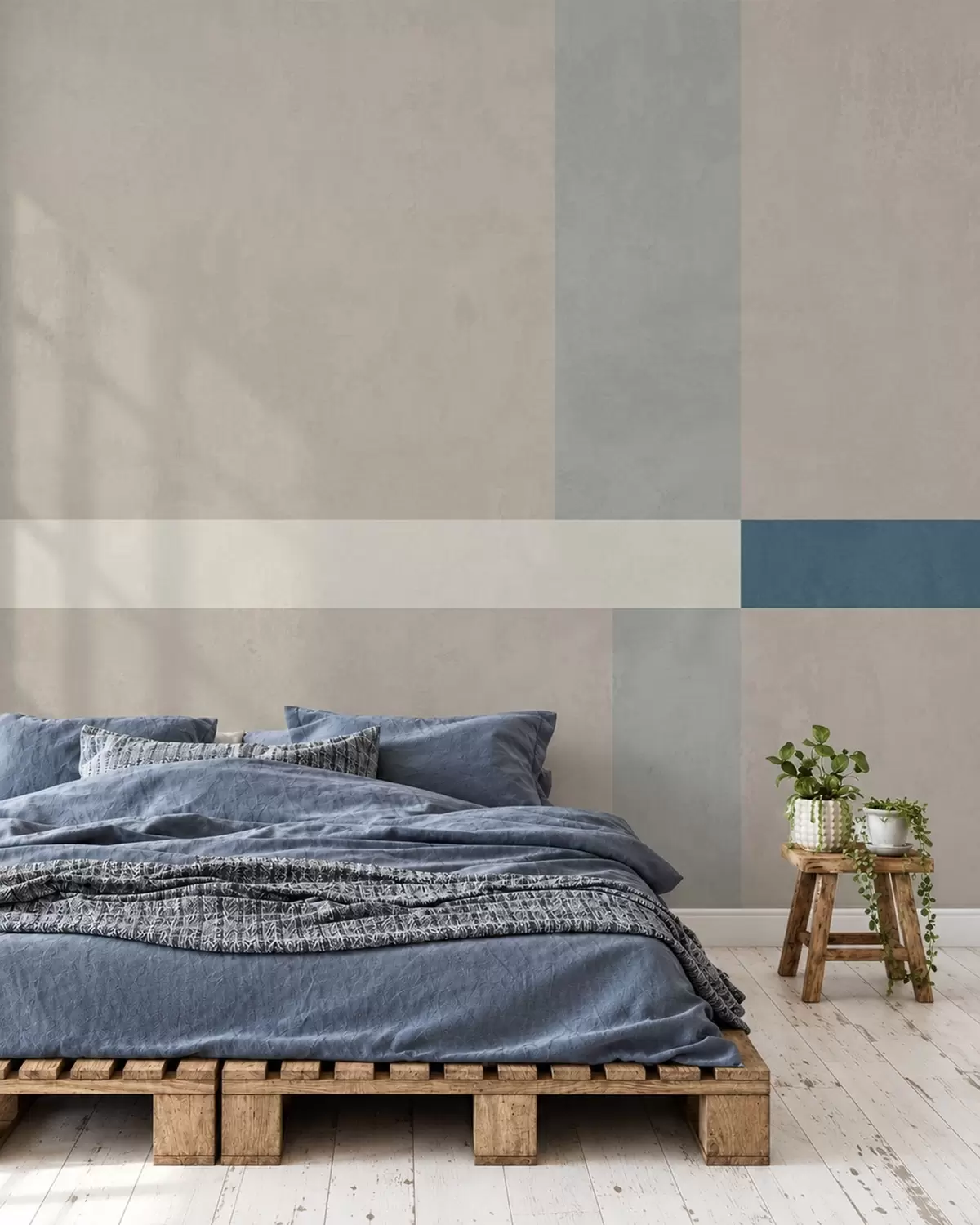fototapeter Abstrakte beige og grå rektangler med en blå detalj w05891v2