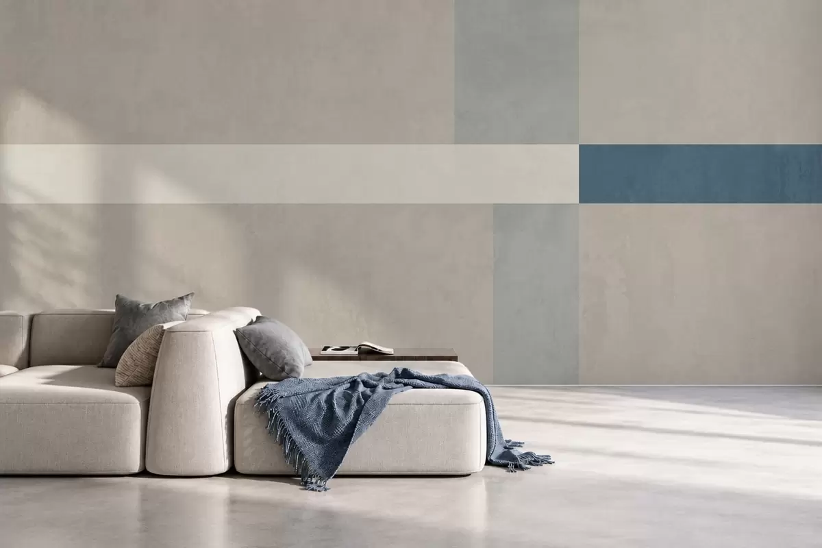 fototapeter Abstrakte beige og grå rektangler med en blå detalj w05891v2