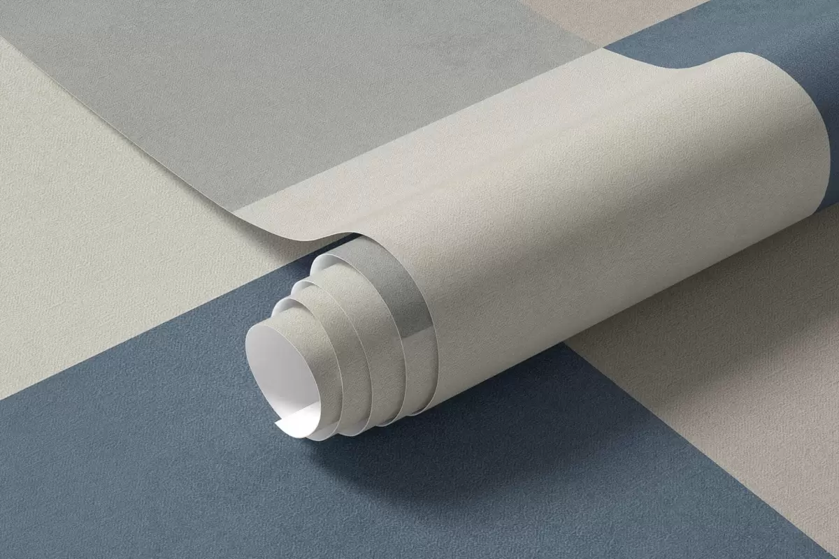fototapeter Abstrakte beige og grå rektangler med en blå detalj w05891v2
