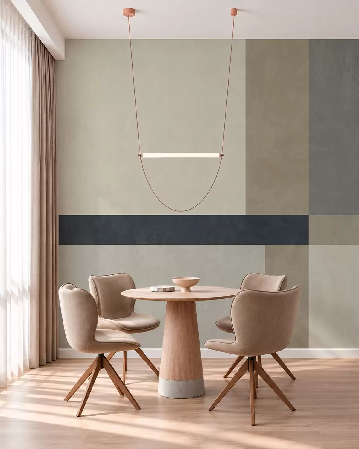 fototapeter Geometrisk sammensetning av beige og grå blokker med en mørk stripe w05891v3