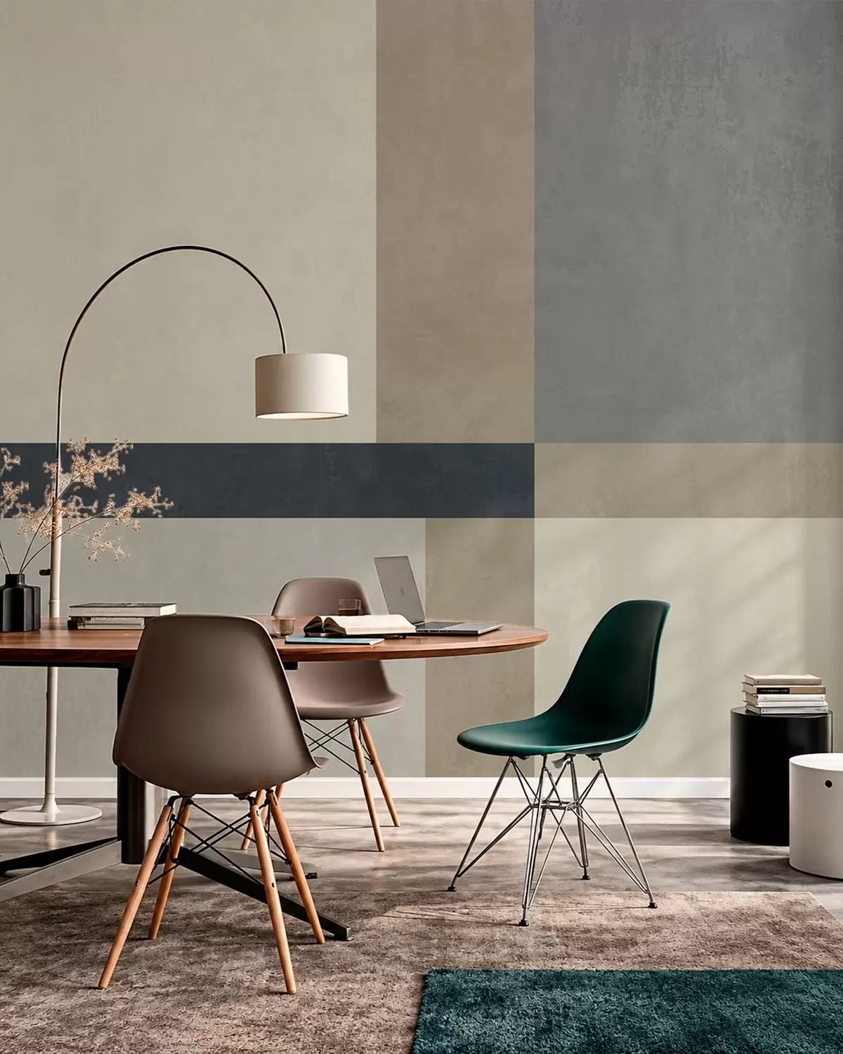 fototapeter Geometrisk sammensetning av beige og grå blokker med en mørk stripe w05891v3