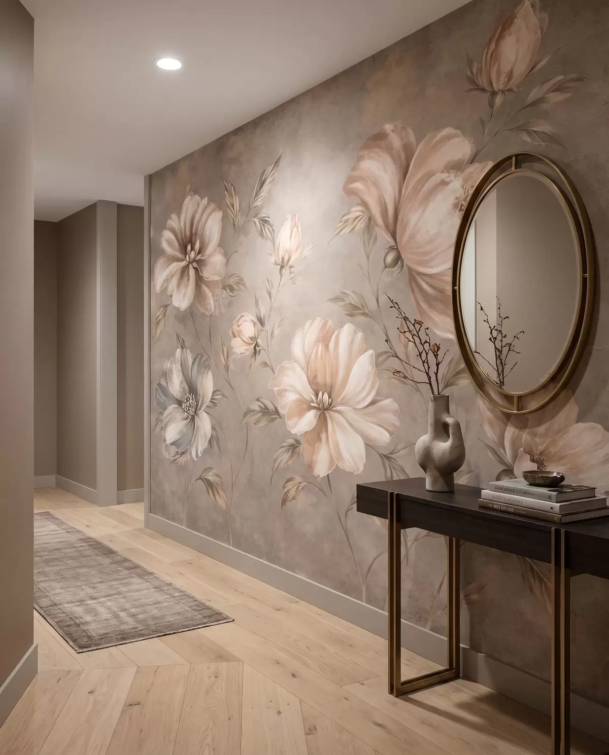 fototapeter Store kremfargede og beige blomster med blader w05958