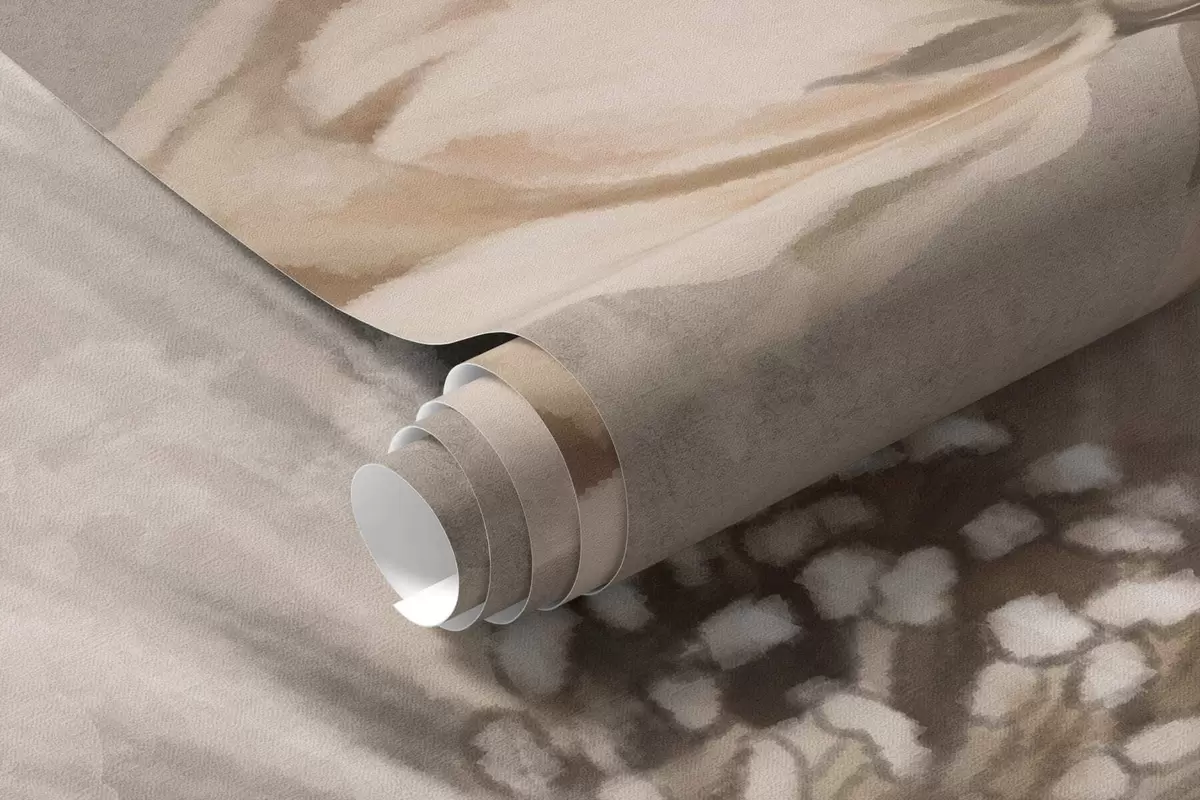 fototapeter Store kremfargede og beige blomster med blader w05958