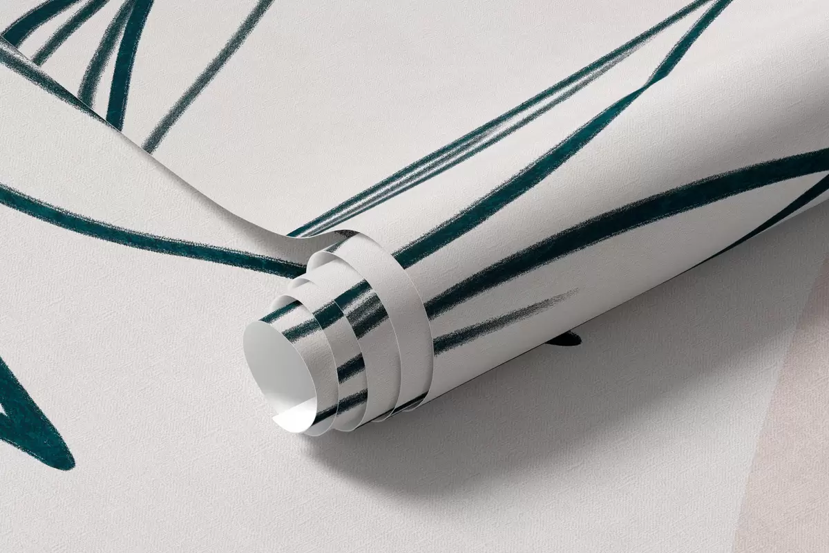 fototapeter Minimalistiske strektegninger av tropiske blader og løvverk, sirkulære former i pastellfarger w10111