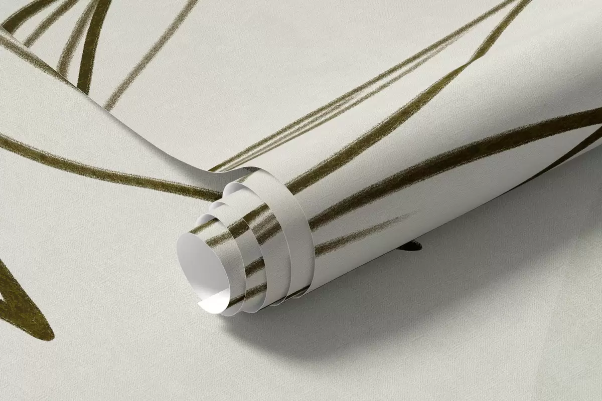 fototapeter Minimalistiske strektegninger av tropiske blader og løvverk, sirkulære former i pastellfarger w10111v2